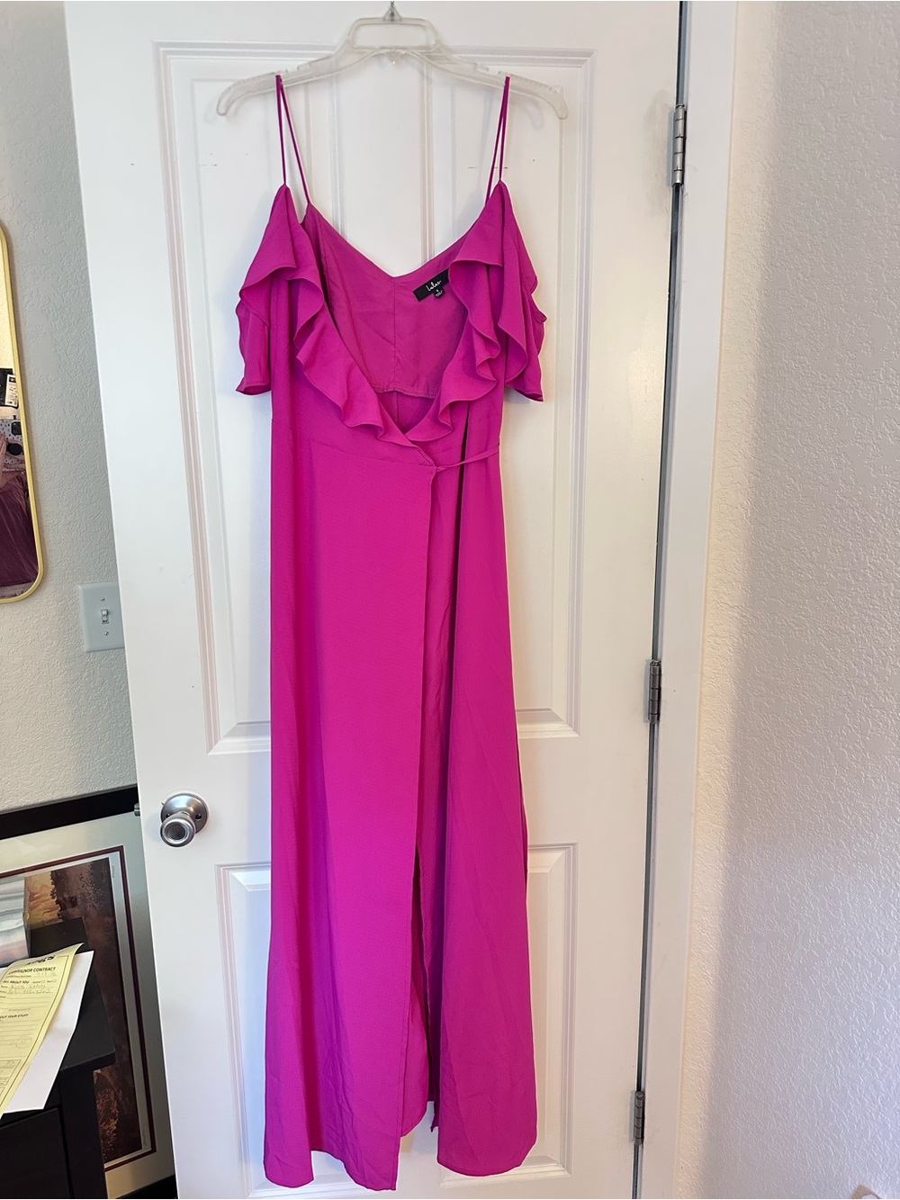 Lulu's Hot Pink Ruffle Slip Maxi Dress